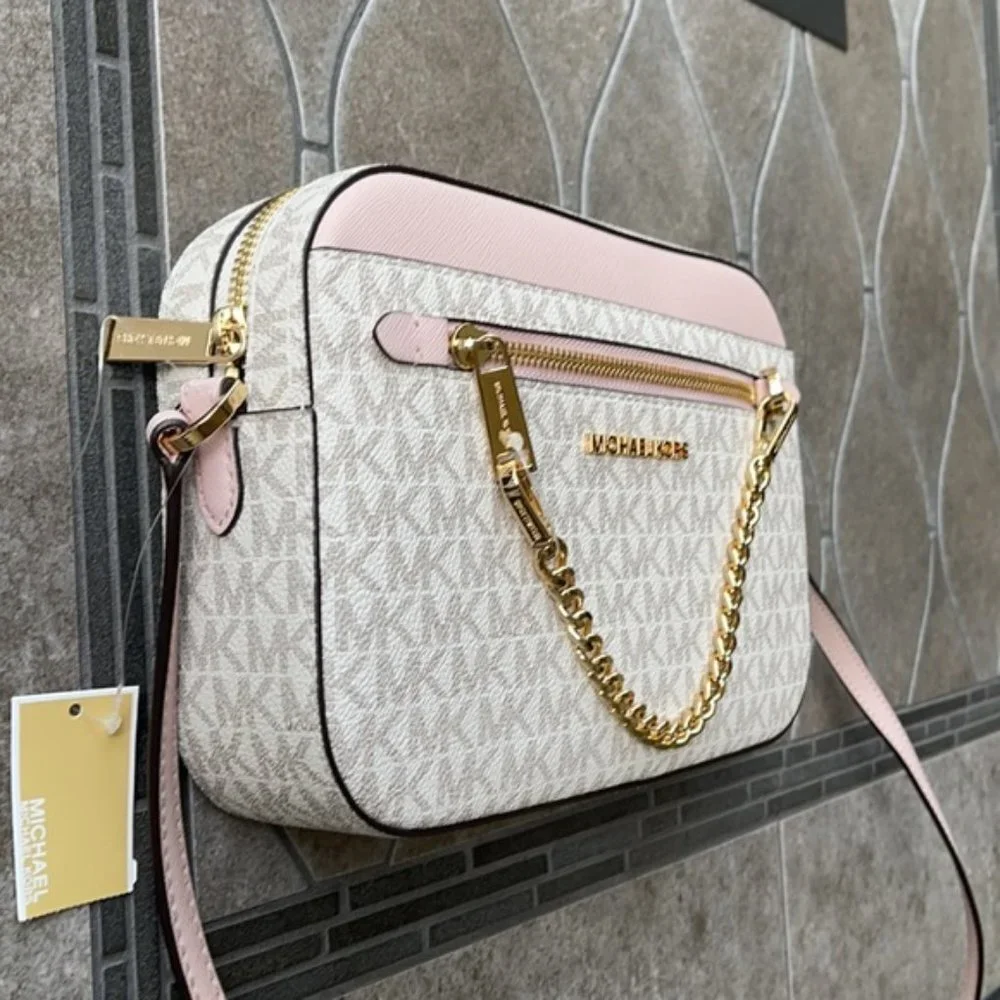 Michael Kors Jet Set Item Large East West Zip Chain Crossbody Powder Blush Multi